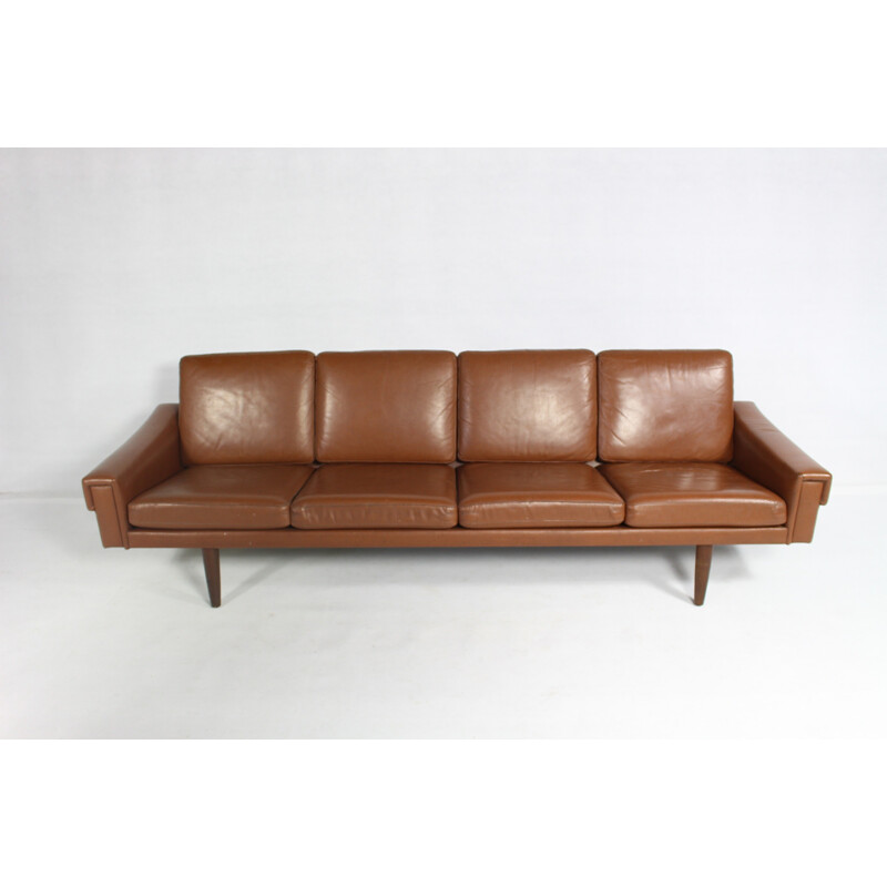 Vintage Danish Leather 4-Seater Sofa - 1960s