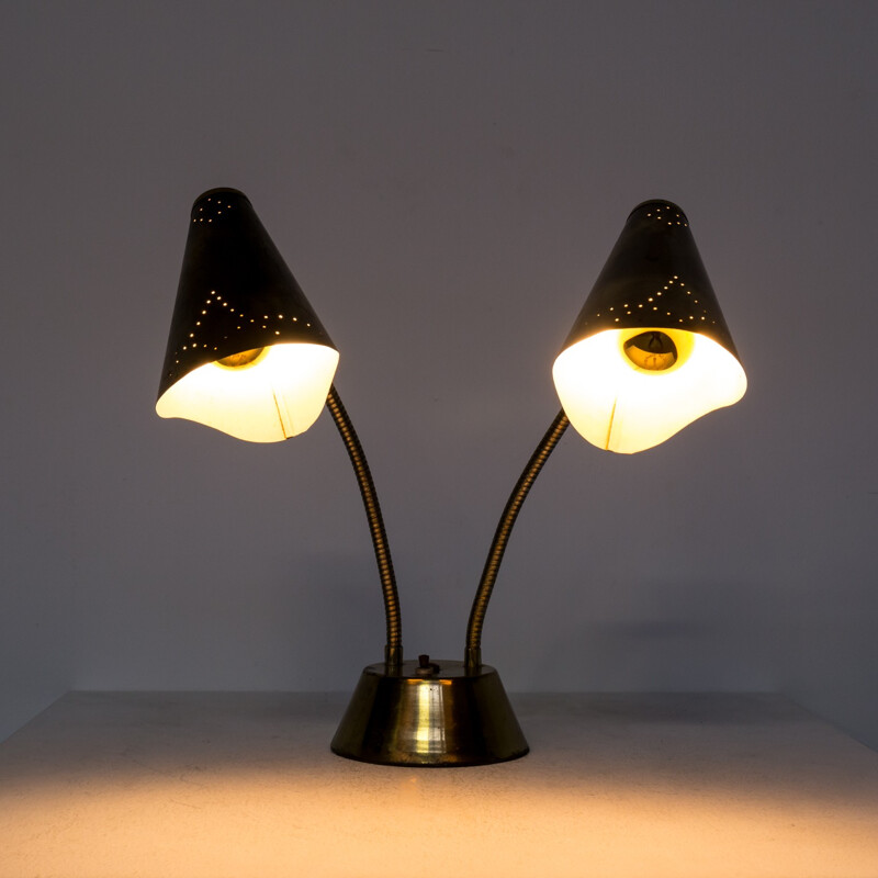 Brass and metal double switch table lamp - 1960s