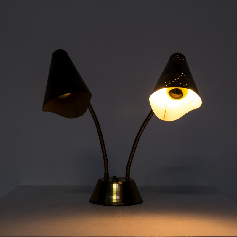 Brass and metal double switch table lamp - 1960s