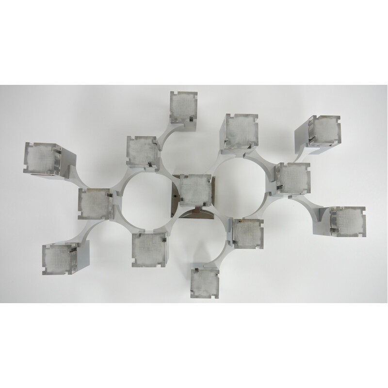 Cubic Wall Lamp or Ceiling Light in chrome by Gaetano Sciolari - 1970s