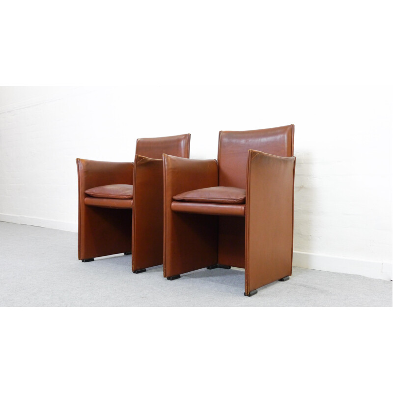 Pair of Armchairs in Brown Leather by Mario Bellini for Cassina - 1970s
