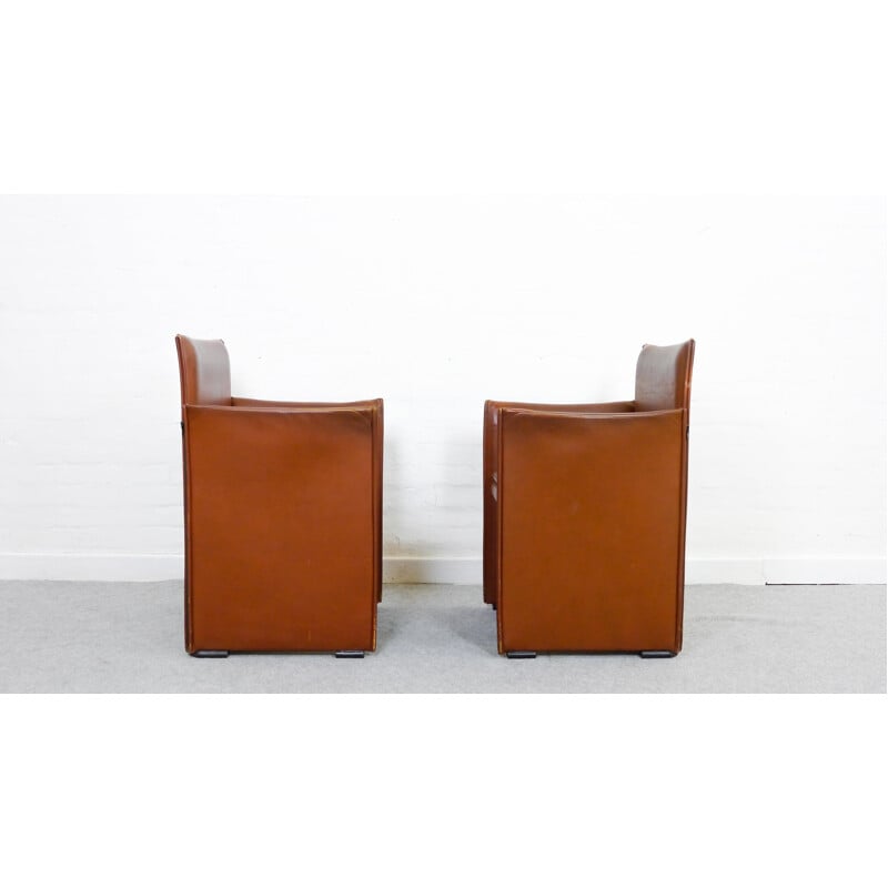 Paire de fauteuils en cuir marron par Mario Bellini pour Cassina - 1970