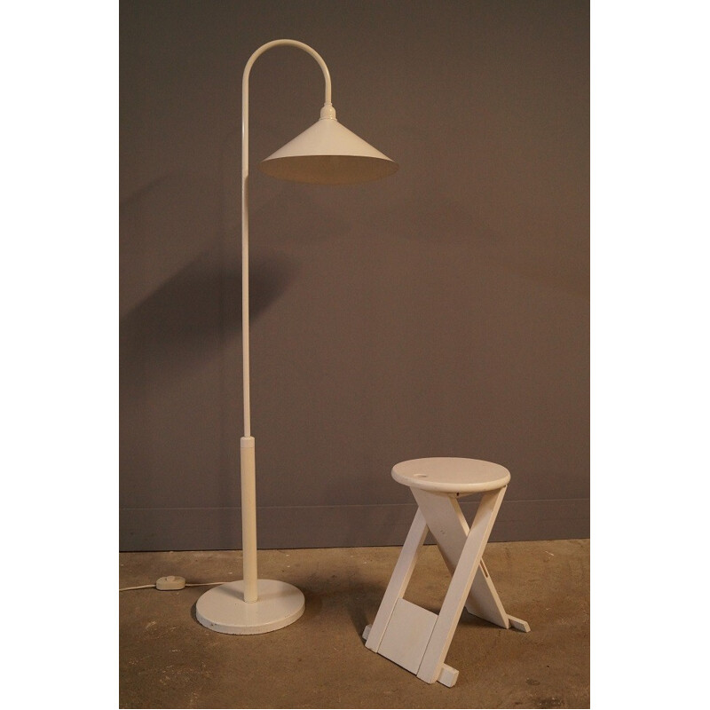 Belgian white lacquered metal floor lamp - 1980s