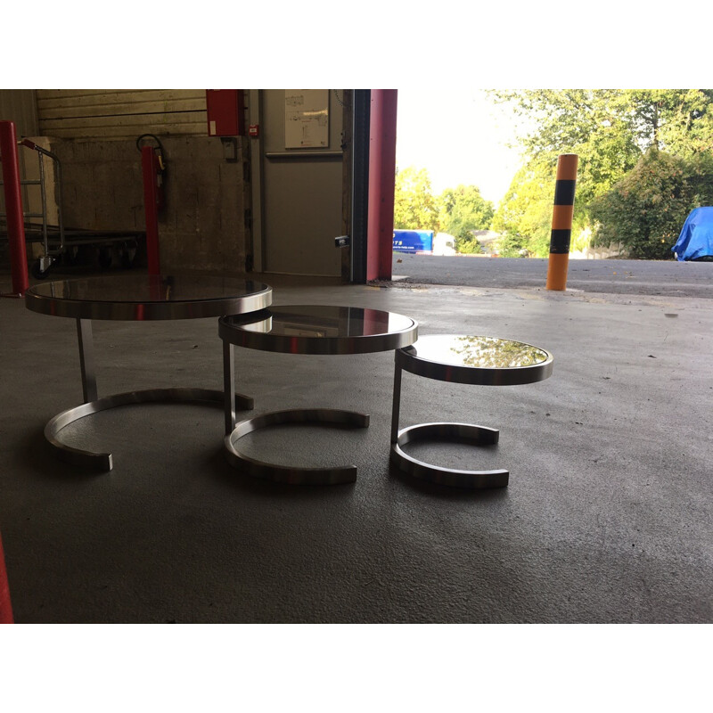 Nesting tables in brushed metal - 1970s