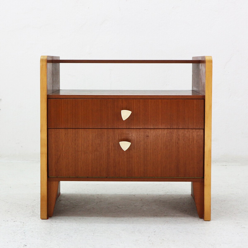 Vintage Night Stand with Walnut and Maple Details - 1950s