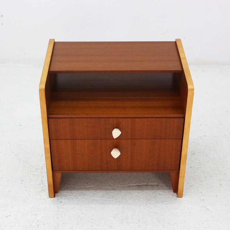 Vintage Night Stand with Walnut and Maple Details - 1950s
