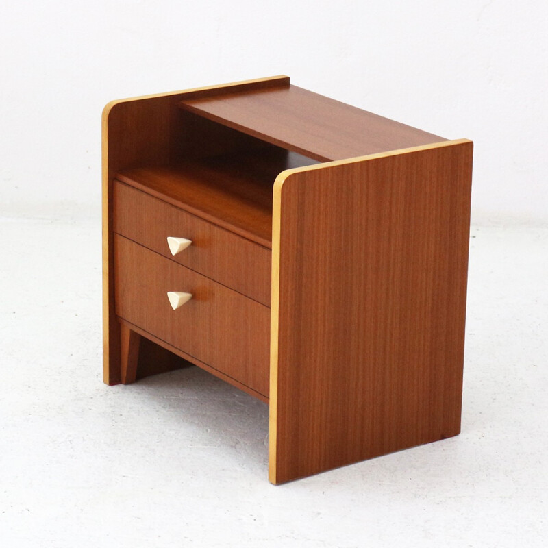 Vintage Night Stand with Walnut and Maple Details - 1950s