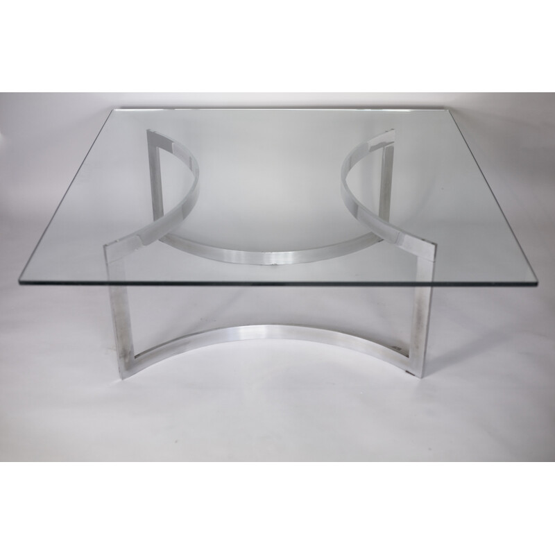 Mesa de centro vintage de acero y cristal para Dassas, 1960