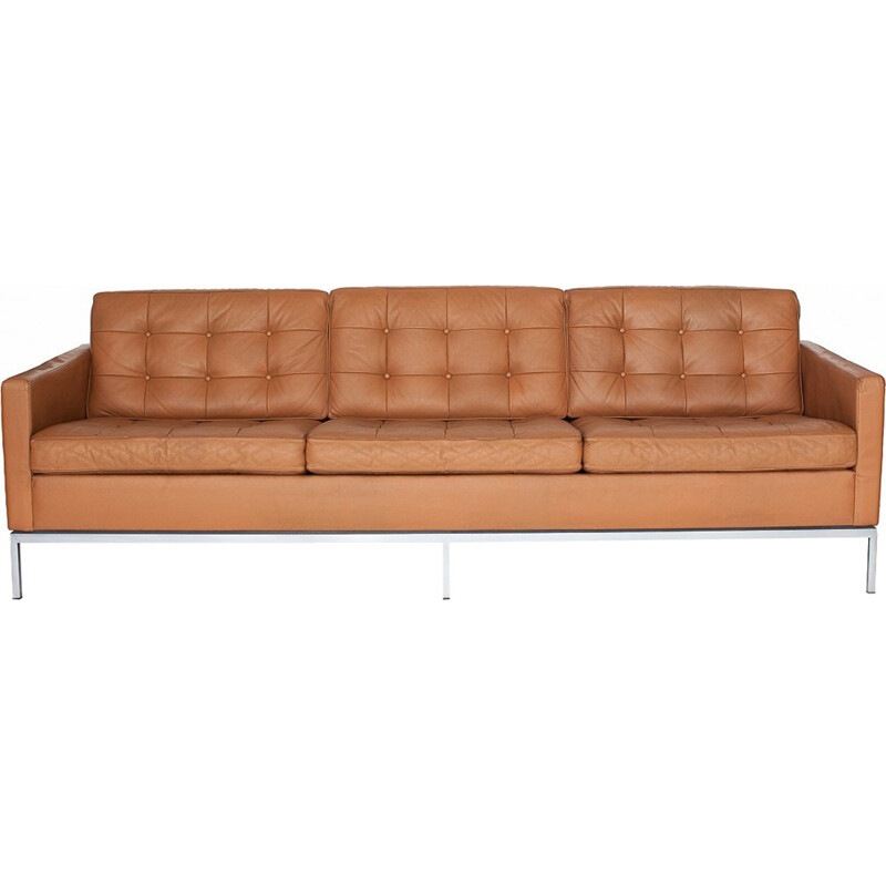 Vintage 3 leather seater sofa by Florence Knoll - 1950s