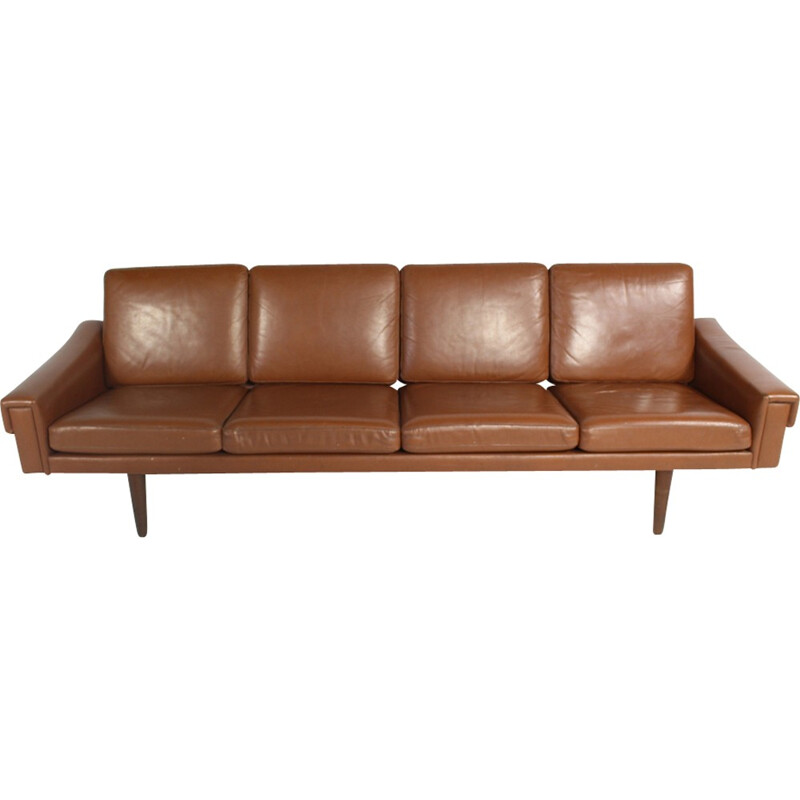 Vintage Danish Leather 4-Seater Sofa - 1960s