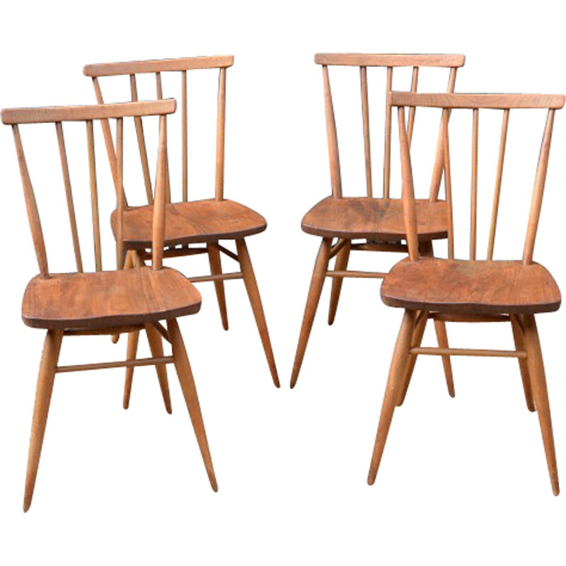 Set of 4 chairs in beech by Lucian Ercolani for Ercol - 1960s
