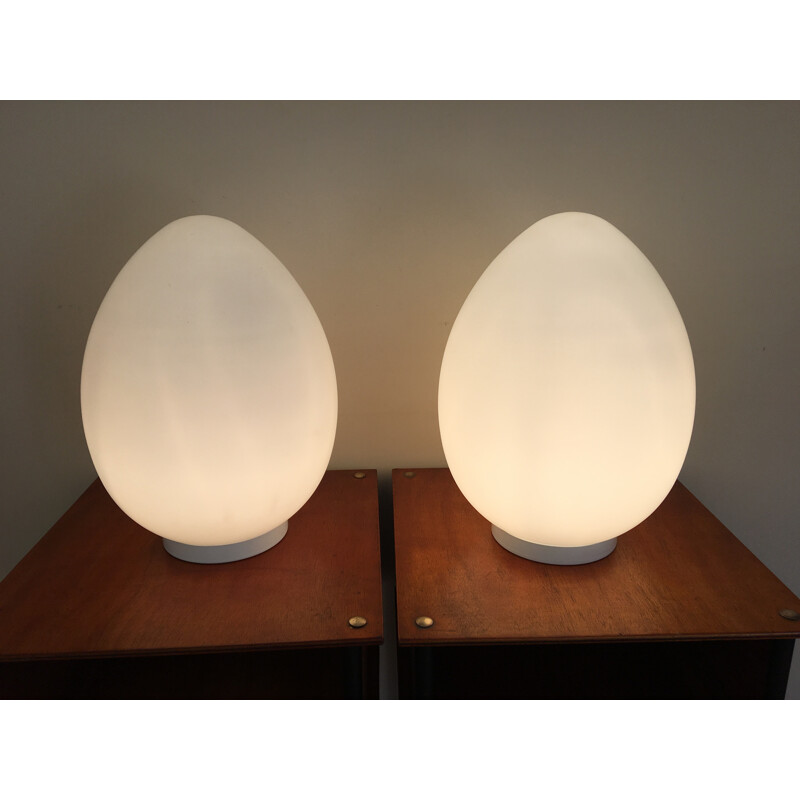 Pair of vintage egg lamps in opaline - 1980s
