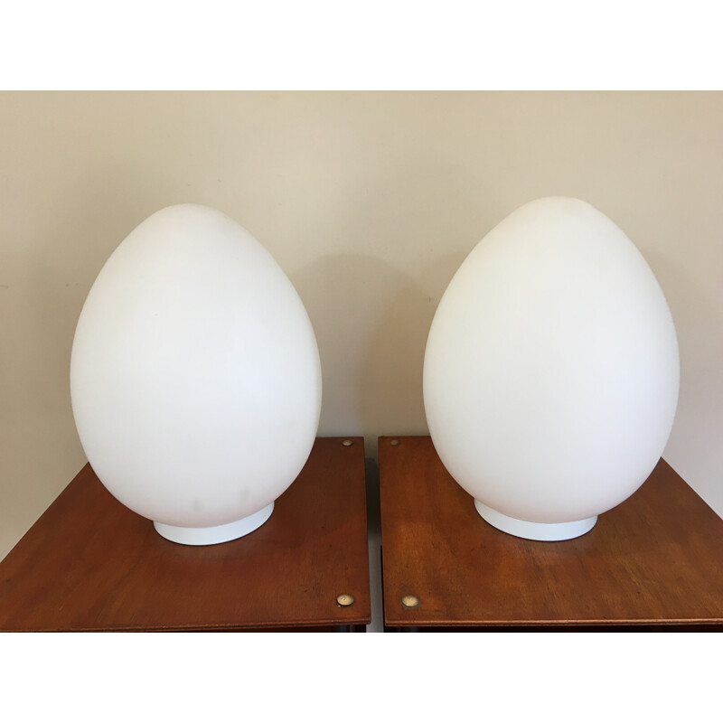 Pair of vintage egg lamps in opaline - 1980s