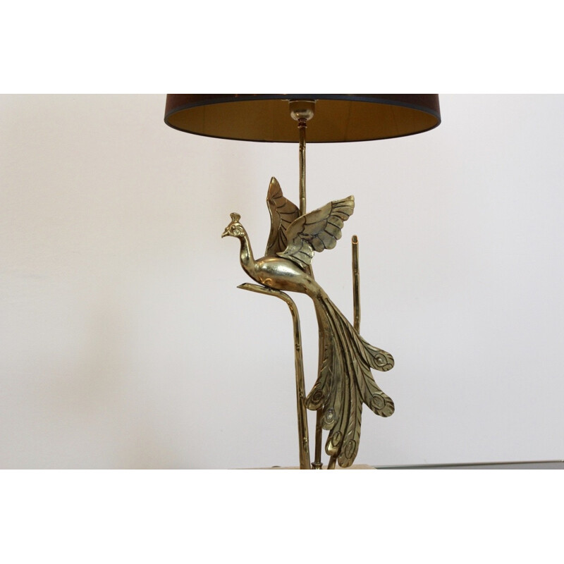 Lampe de table avec sculpture en métal doré - 1970