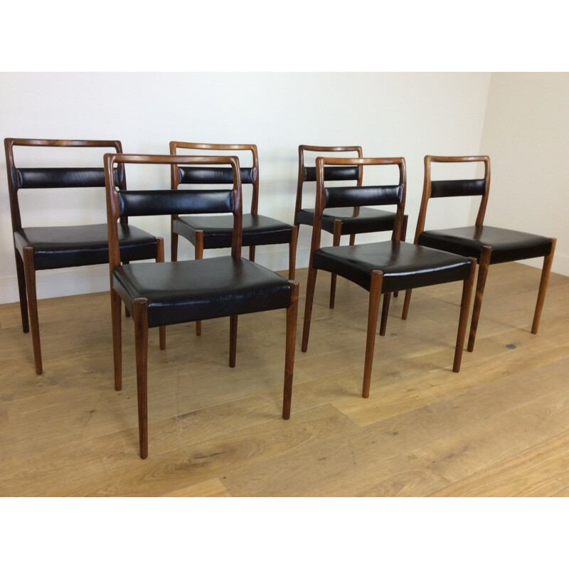 Suite de 6 chaises à repas vintage en palissandre - 1960
