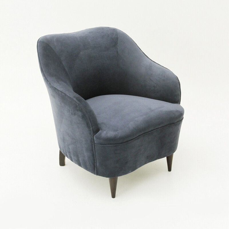 Italian vintage blue velvet armchair - 1950s