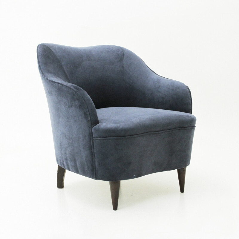 Italian vintage blue velvet armchair - 1950s