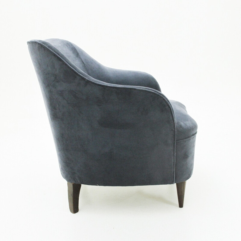 Italian vintage blue velvet armchair - 1950s