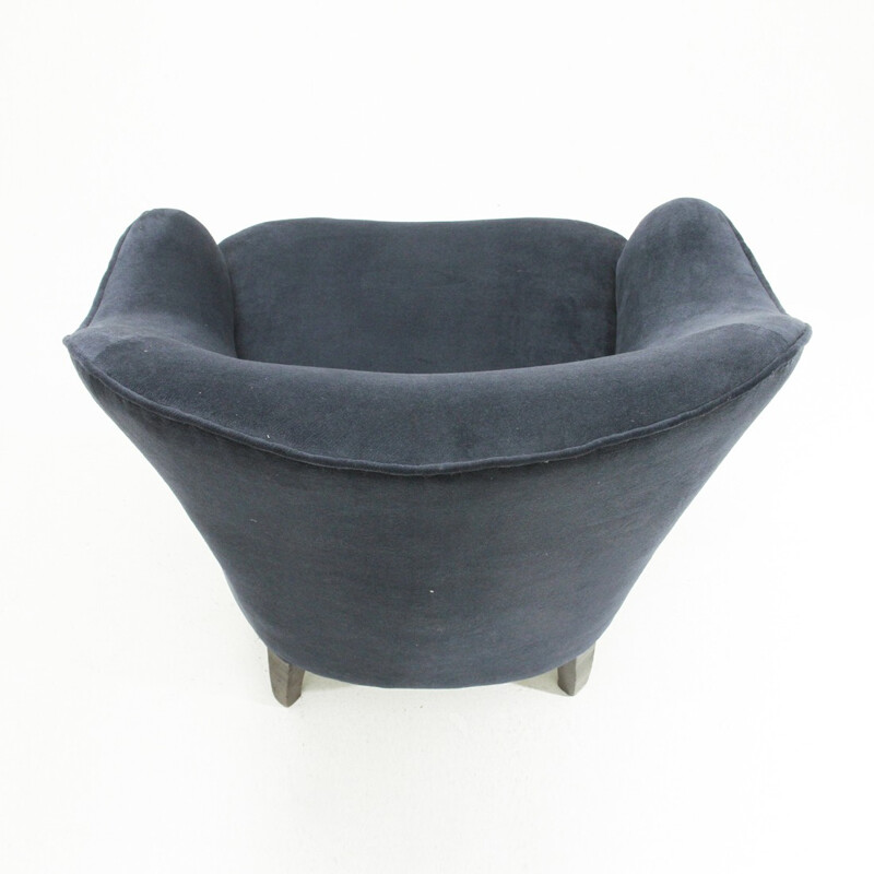 Italian vintage blue velvet armchair - 1950s