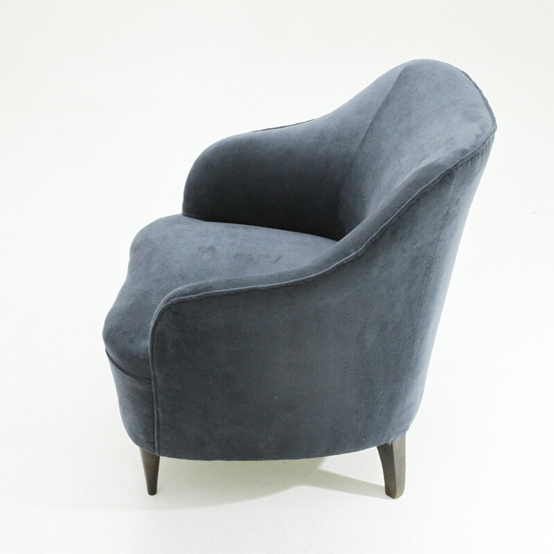 Italian vintage blue velvet armchair - 1950s