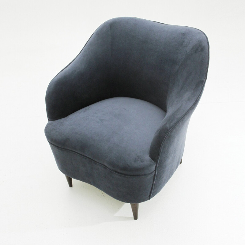 Italian vintage blue velvet armchair - 1950s