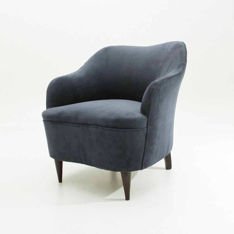 Italian vintage blue velvet armchair - 1950s