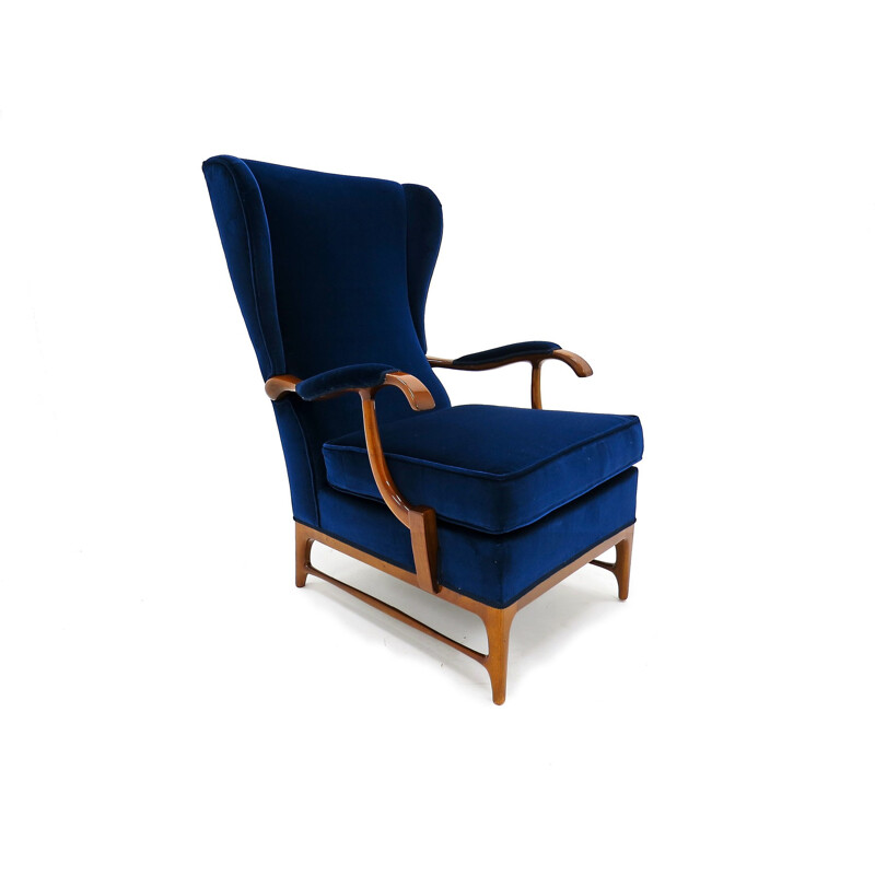 Vintage armchair in walnut and velvet by Paolo Buffa - 1950s