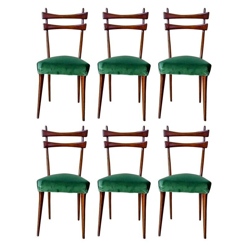 Set of 6 vintage Italian dining chairs in Velvet - 1950s
