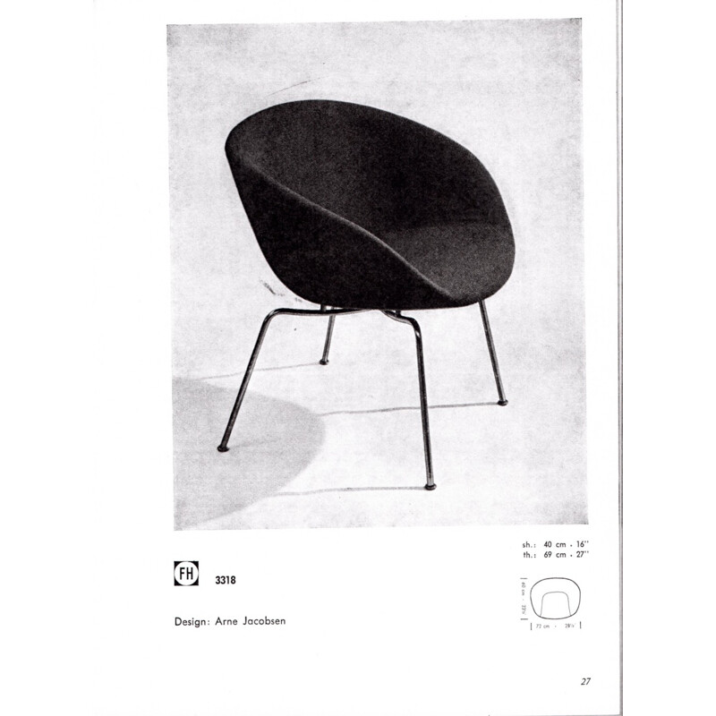 Vintage Pot Chair by Arne Jacobsen for Fritz Hansen - 1950s