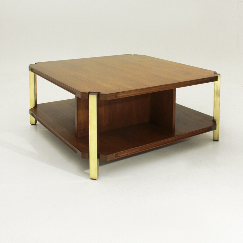 Italian teak coffee table with brass legs - 1960s