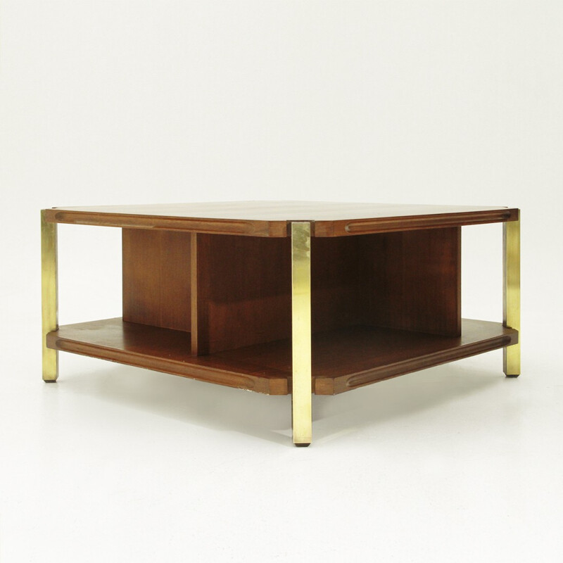 Italian teak coffee table with brass legs - 1960s