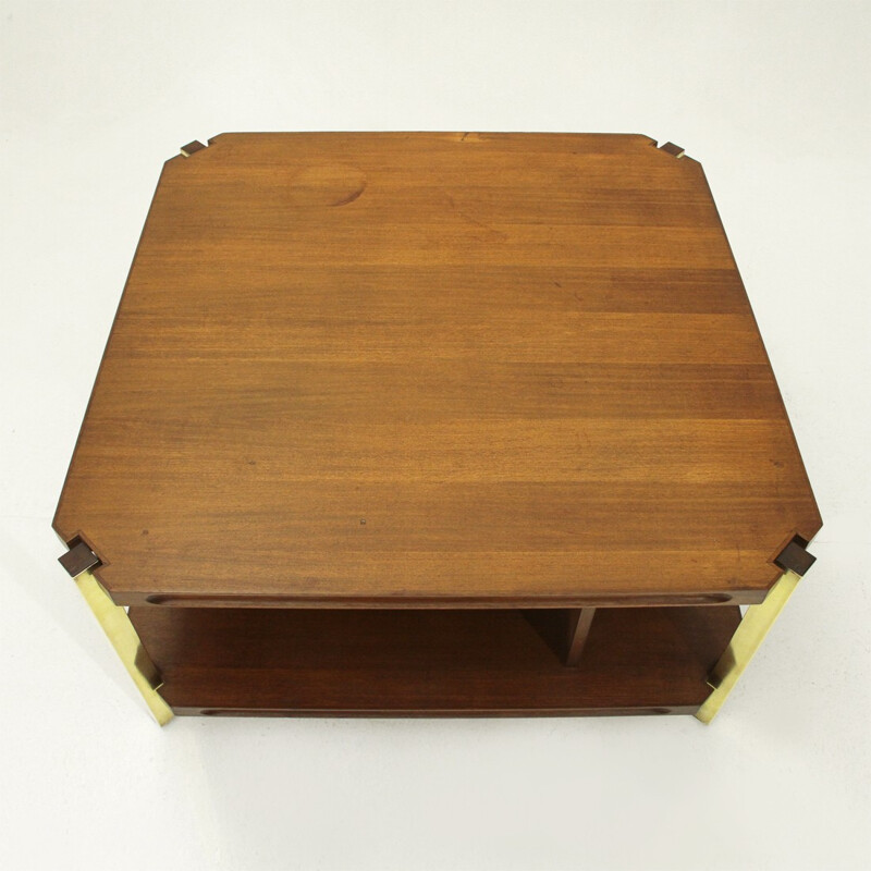 Italian teak coffee table with brass legs - 1960s