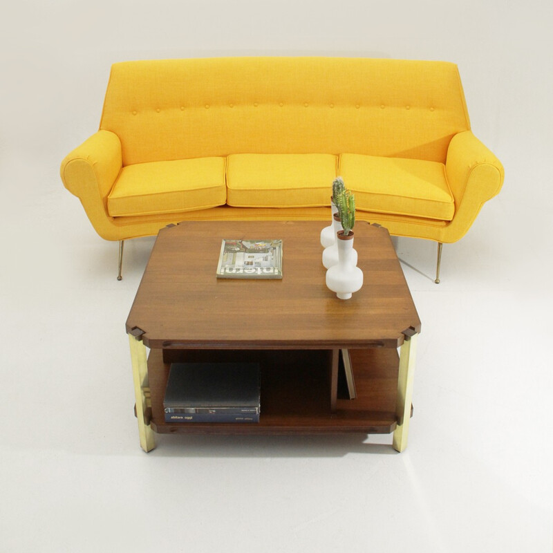 Italian teak coffee table with brass legs - 1960s