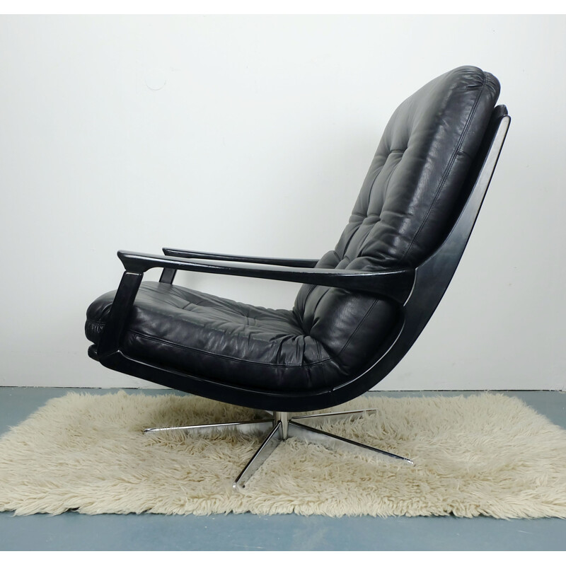 Lounge Armchair Leather with Ottoman Swivel - 1960s