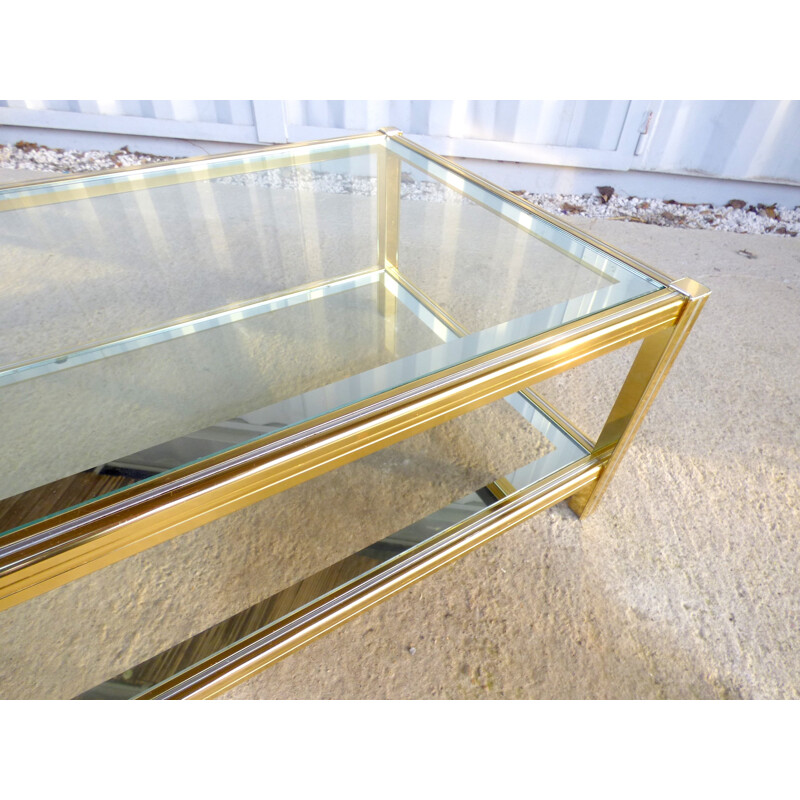 Vintage gold metal and glass coffee table - 1970s