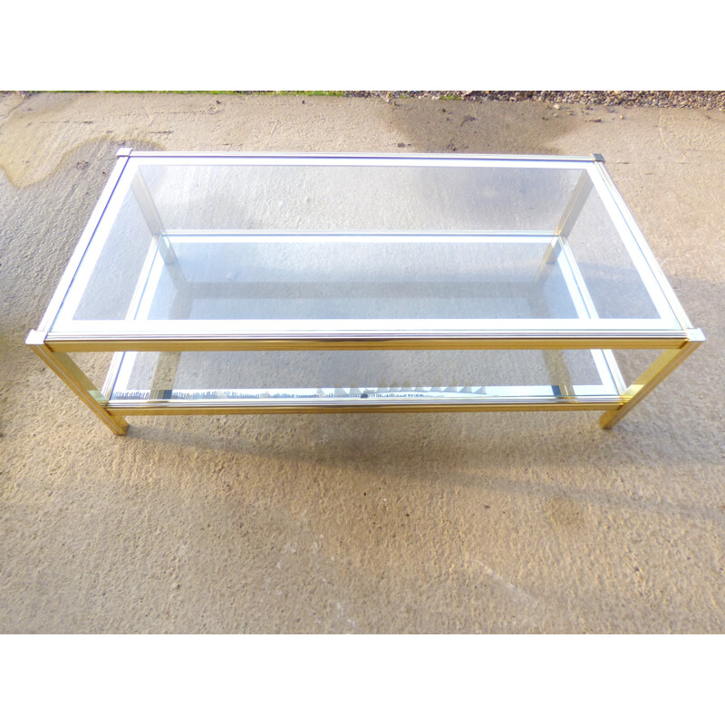 Vintage gold metal and glass coffee table - 1970s