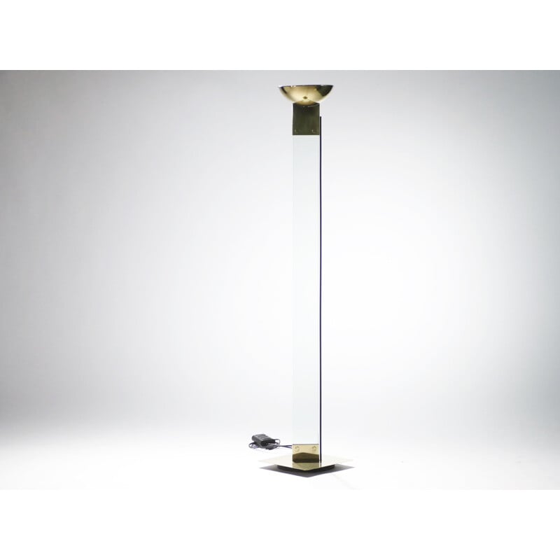 Lampadaire italien en laiton et verre de Max Baguara pour Lamperti - 1970