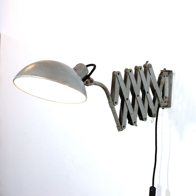 Accordion french vintage grey wall lamp - 1960s