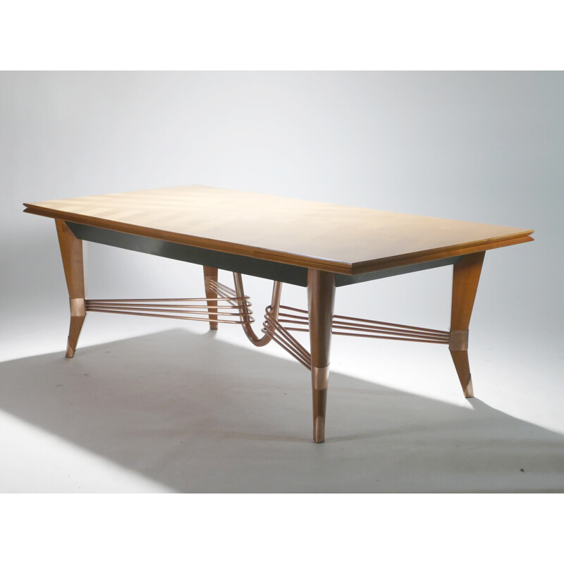 Large vintage cherrywood and copper table - 1950s