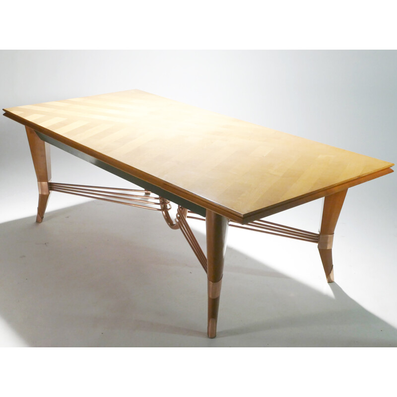 Large vintage cherrywood and copper table - 1950s
