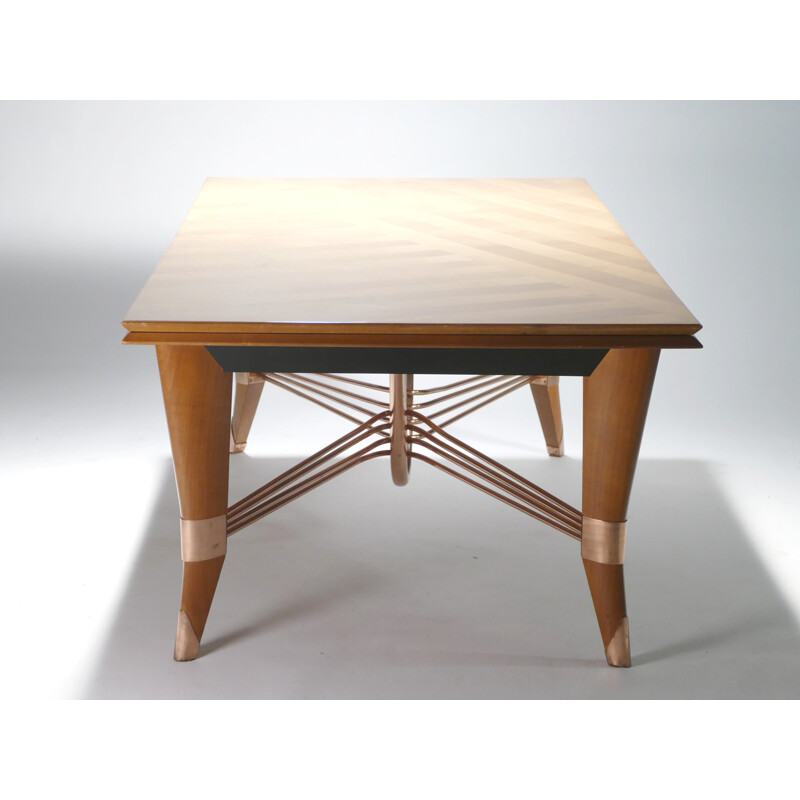 Large vintage cherrywood and copper table - 1950s