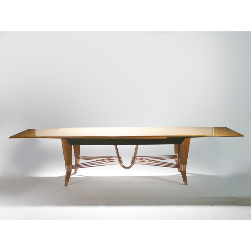 Large vintage cherrywood and copper table - 1950s