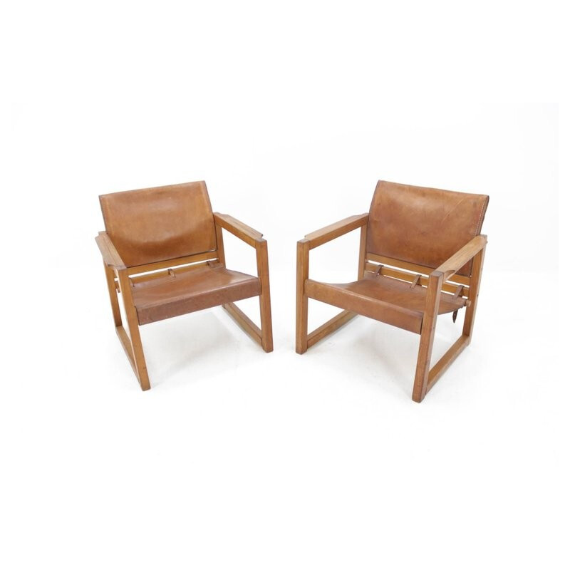 Pair of Vintage Leather Safari Chairs Designed by Karin Mobring - 1970s.