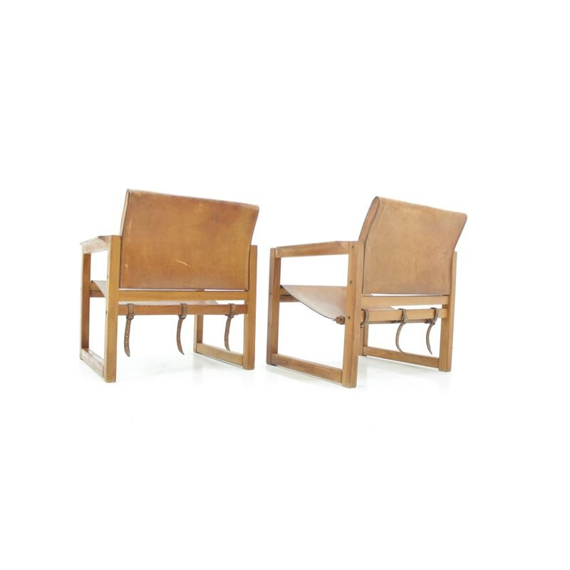 Pair of Vintage Leather Safari Chairs Designed by Karin Mobring - 1970s.