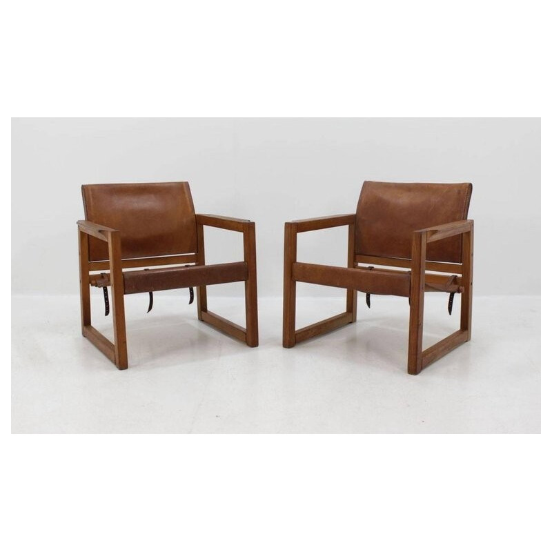 Pair of Vintage Leather Safari Chairs Designed by Karin Mobring - 1970s.