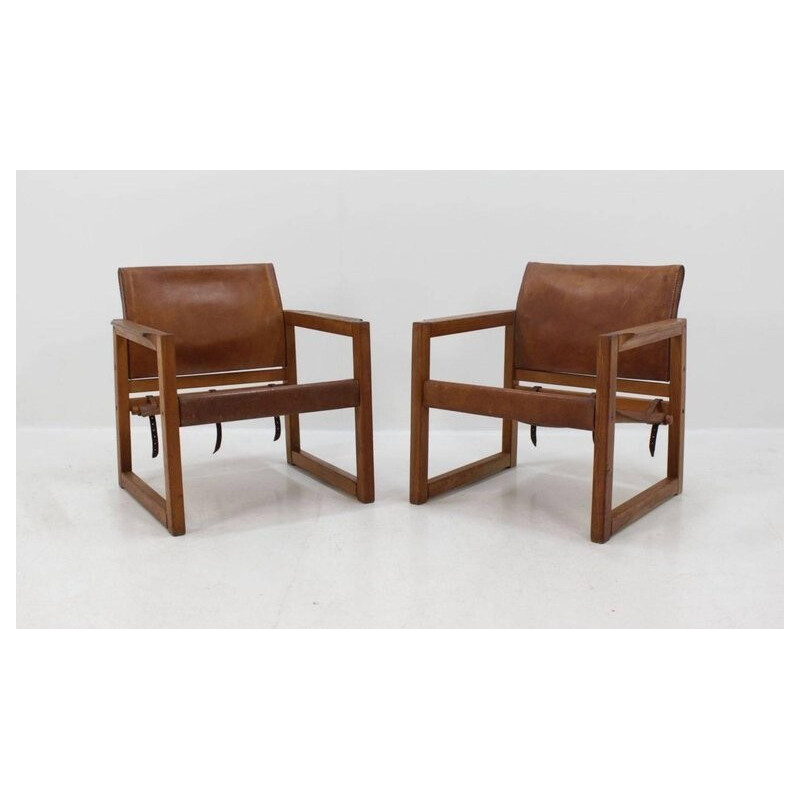 Paire de fauteuils Safari vintage en cuir dessiné par Karin Mobring - 1970