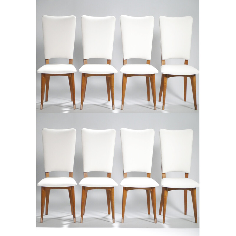 Set de 8 chaises vintages scandinaves en teck retapissées - 1960