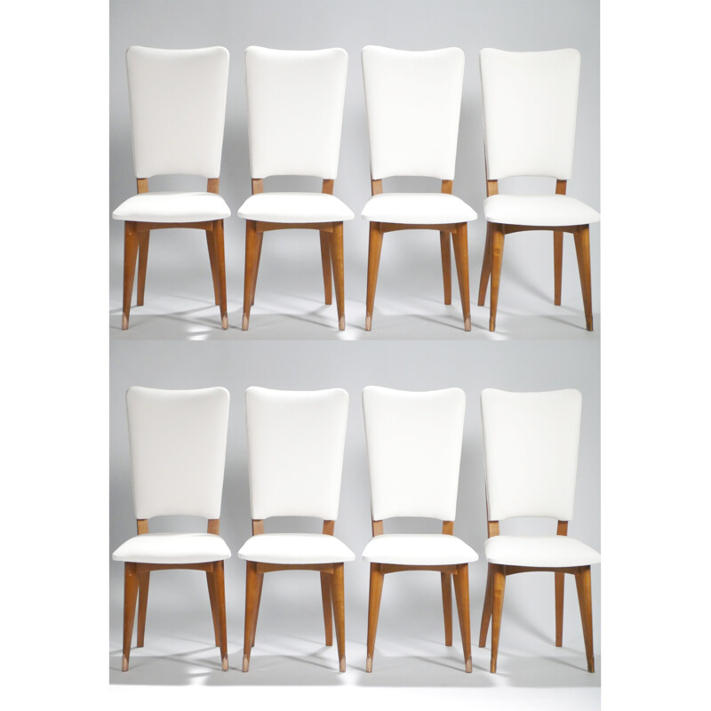 Set of 8 vintage scandinavian teak upholstered chairs - 1960s