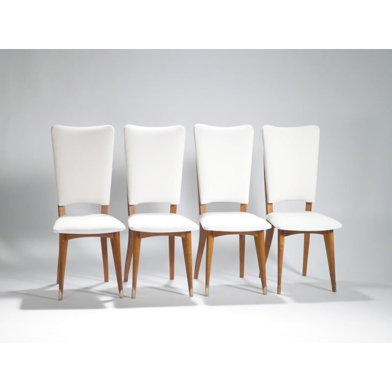 Set of 8 vintage scandinavian teak upholstered chairs - 1960s