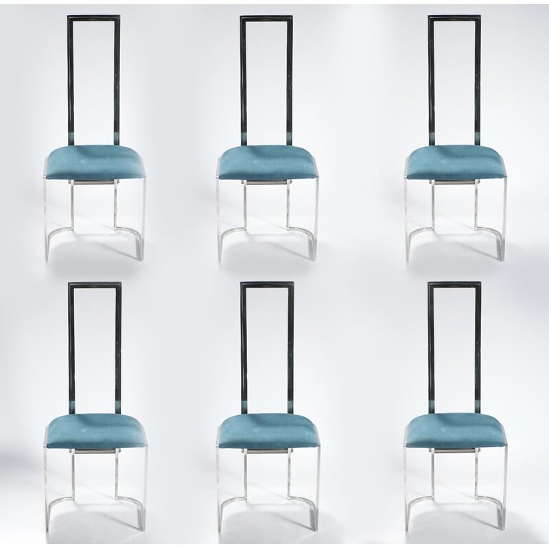 Set of 6 vintage chairs in metal and plexiglass, Italy 1970